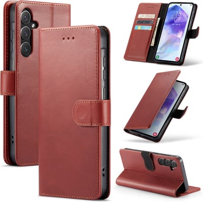 Casemania Echt Leren Hoesje Geschikt voor Samsung Galaxy A55 - Crimson Red - Leer Wallet Bookcase - Portemonnee Book Hoes met Pasjeshouder