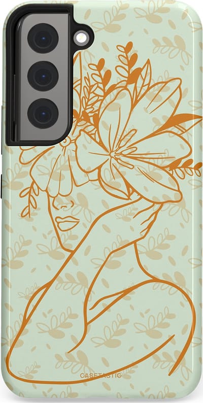 Casetastic hoesje geschikt voor Samsung Galaxy S22 - Dubbellaagse bescherming - Minimal Bloom - Fashion Case - Crème Lichtgrijs