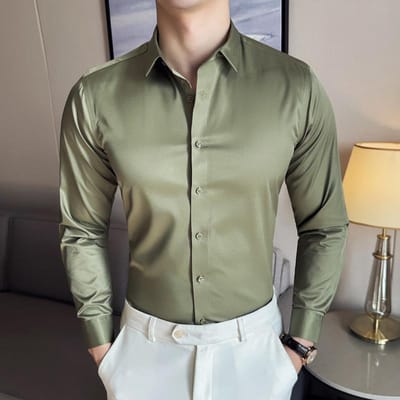 Nieuw Heren Elastisch Strijkloos Spoorloos Overhemd Lange Mouw Business Casual Overhemd 44 gray
