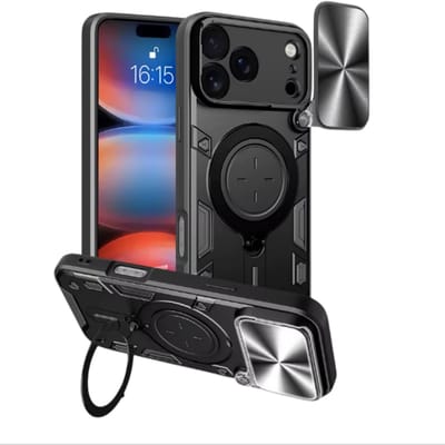 Beschermhoes geschikt voor iPhone 17 Pro – Extra Sterk Shockproof – Met Ringhouder & Magnetische Autohouder - Zwart
