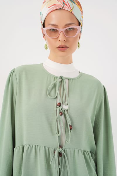 Ronde Hals Lange Tuniek en Wijde Pantalon Set