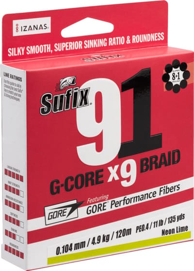 Sufix 91 G-core X9 Braid | 100m 0.104mm Neon Chartreuse