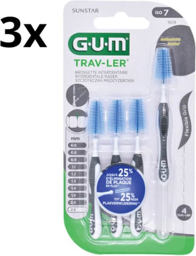 GUM Trav-ler Ragers 2.6 mm Zwart - 3 x 4 stuks - Voordeelverpakking