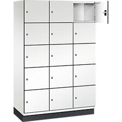 C+P Cambio lockerkast, 3 vakken, 15 vakken, met plint, B 1200 x D 525 x H 1980 mm, verkeerswit/wit