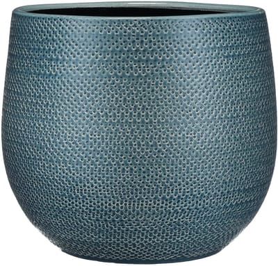 Mica Decorations Bloempot - blauw - ribbel - keramiek - 29x25 cm - plantenpotten