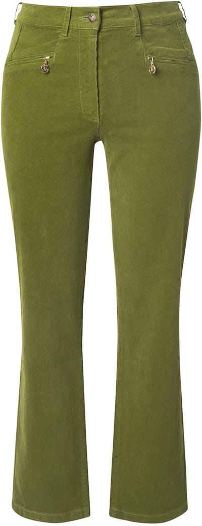 Ulla Popken - Dames - Corduroy broek Mony comfortabele tailleband ritszakken - Algengroen - Maat 62