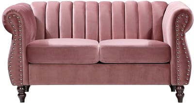 Vente-unique Tweezits-Chesterfield-bank van oudroze velours TRUMBO