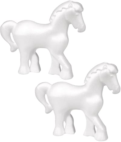 Rayher hobby Piepschuim vormen en figuren - 2x stuks - paardje - wit - 15 cm - Zelf beschilderen/knutselen