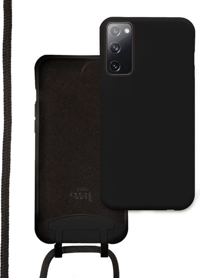 xoxo Wildhearts silicone case met koord - Telefoonhoesje met koord - Backcover hoesje met telefoonkoord - Forever Black Cord Case - geschikt voor Samsung Galaxy S20 FE - zwart