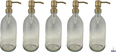 BBBLS® Design Dispenser 5 stuks Giftset "Blanco" | Transparant Glas | 500ml | RVS / Metaal Pomp Goud| Zeeppomp | Zeepdispenser | Zeephouder