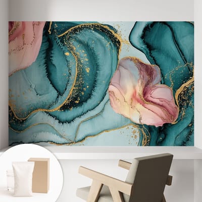 Coloray Behang - Artistieke golven Wanddecoratie - 104x70 cm - Blauw Behang - Voor liefhebbers van abstracte kunst - Behang Voor de woonkamer, slaapkamer en kantoor - Vliesbehang Abstractie
