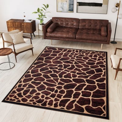 Tapiso Atlas PP Vloerkleed Bruin Modern Luipaard Woonkamer Tapijt Maat- 70x130