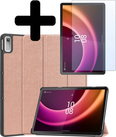 Hoes - Geschikt voor Lenovo Tab P11 (2e / 2nd Generatie) - Met Screenprotector - Trifold Bookcase - Hard Cover - Hardcover Book Case - Tablet Hoesje - Rosé goud
