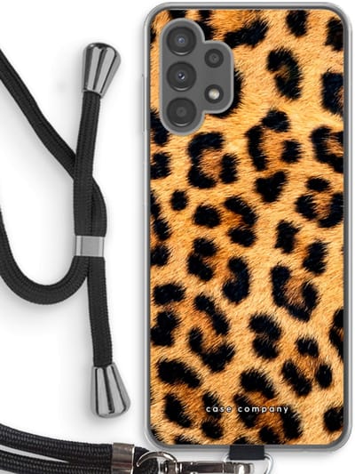 Case Company® - Hoesje met koord geschikt voor Samsung Galaxy A13 4G hoesje met Koord - Luipaard - Telefoonhoesje met Zwart Koord - Bescherming aan alle Kanten en Over de Schermrand