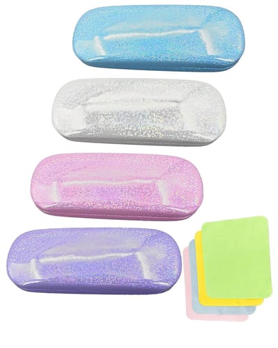 Dailygoods- Brillenkoker Hard Case - Set van 4 - Universele Maat 16x6x3,6 cm - Duurzaam Materiaal - Inclusief Brillenpoetsdoeken - Antislip Binnenvoering - Brillenetui