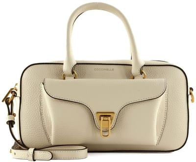 COCCINELLE Leren Handtas Schoudertas Beat Soft Handbag Grained Leather Blanco Crème