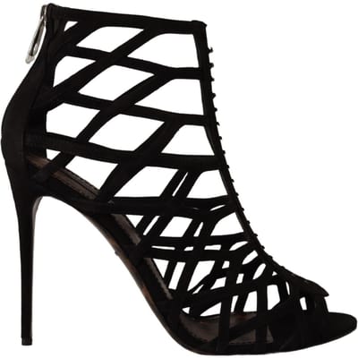 Cage Sandalen Zwarte Suède Hakken