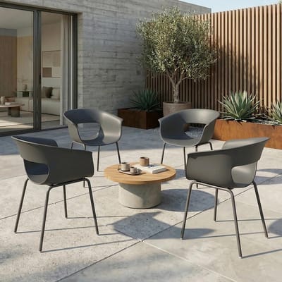 Pugsdrly Tuinstoelen 4-delige set ergonomische balkonstoelen met uitsparingsontwerp armleuning weerbestendig roestbestendig donkergrijs