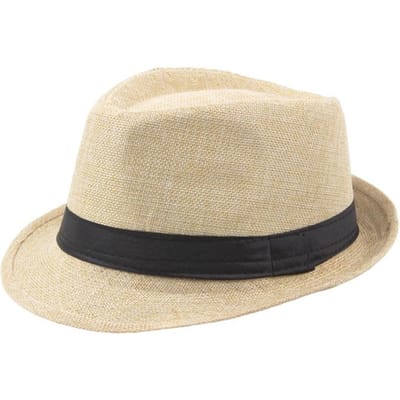 Chapeau Fedora en Paille Trilby Cubain Casquette Soleil Panama Petit Bord Fleuri Été Haute Qualité Construction Durable Utilisation Quotidienne Pratique beige