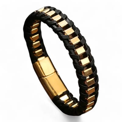 LOUD AND CLEAR® - Armband - Leren Armband - Schakel Armband - Heren - Dames - Leer - Schakel - Goud