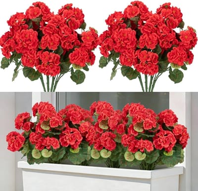 Kunstmatige Geraniums - Nep Bloemen - Buiten Decoratie - UV-bestendig Weerbestendig - 37 cm Lengte - Rood
