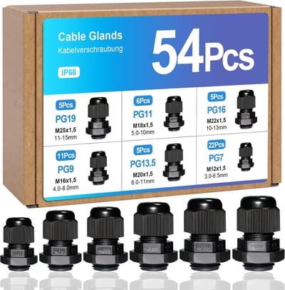 SnelShoppen - Pack van 54 Waterdichte Kabelschroefverbinding PG7, PG9, PG11, PG13.5, PG16, PG19 - Kabeldoorvoeren met Seals voor Controlekasten en Jun