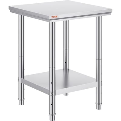 Werktafel 24 x 24 x 32 Inch NSF Roestvrij Staal Werktafel voor Commerciële Keuken Voorbereidingswerkbank 60X60X80cm met Onderste Plank Werktafel Zilvergrijs voor