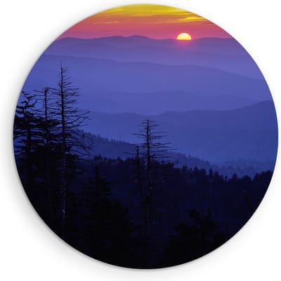 Saammp Muurcirkel Hout - Paarse lucht door zonsondergang - Landschap - Natuur - Ø 90 - Wandcirkel - Wanddecoratie Cirkel - Muurdecoratie Woonkamer - Slaapkamer decoratie - Rond Schilderij