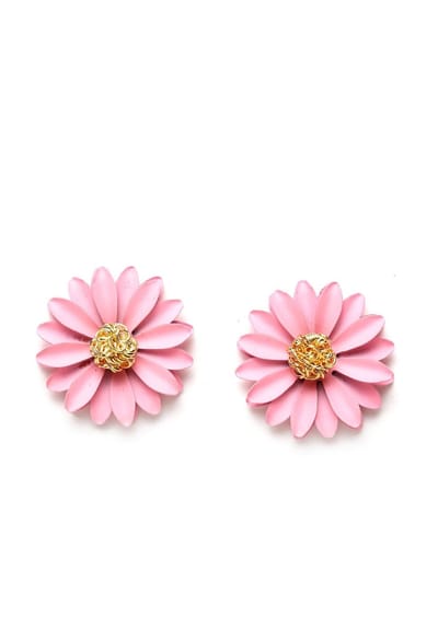 AVANT-GARDE PARIS Oorbellen - Bloemoorbellen - Stud Oorbellen - Roze - Goudkleurige Plating - Voor Dames