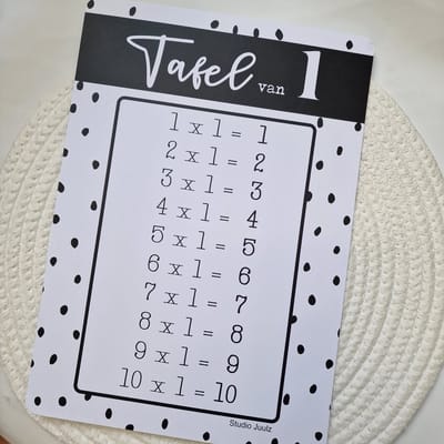 Rekentafels A4 - tafels 1 t/m 16 - set van 8 dubbelzijdige kaarten - Studio Juulz