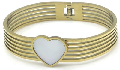 RVS armband met hartje – parelmoer – 16-21 cm – goudkleurig – dames – valentijn – cadeau