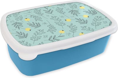 Broodtrommel Blauw - Lunchbox - Brooddoos - Patronen - Zaad - Planten - 18x12x6 cm - Kinderen - Jongen