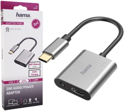 Hama Audio-adapter 2in1 USB-C-St. - 3,5-mm-jack/USB-C-aansl. Audio + Opladen