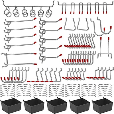 Kit d'assortiment de crochets pour panneau perforé en métal, Kit d'assortiment de serrures à chevilles, Applications suspendues 114Pcs