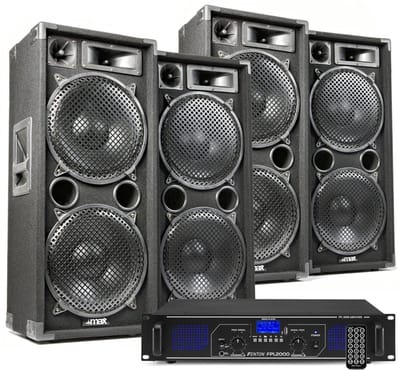DJ geluidsinstallatie met Bluetooth - 4x MAX212 DJ luidsprekers + Bluetooth versterker combinatie - 5600W