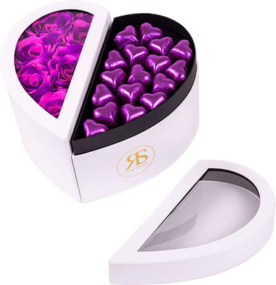 Chocolade Box Lana Tornado Roze – Rosuz - Luxe Geschenk voor Haar met Longlife Rozen - Romantische Chocoladehartjes en Valentijns Rozen