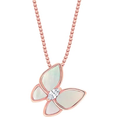 Damesketting met Vlinderhanger, Rosé Goud Geplateerd, 925 Sterling Zilver BICLL016
