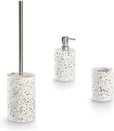 Zeller Badkamer/toilet set - 3 stuks - wit - terrazzo design - keramiek