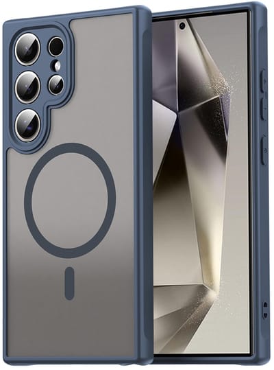 MobyDefend Hoesje - Geschikt voor Samsung Galaxy S25 Ultra - Case Geschikt voor MagSafe - Mat Transparant Met Gekleurde Rand - Blauw