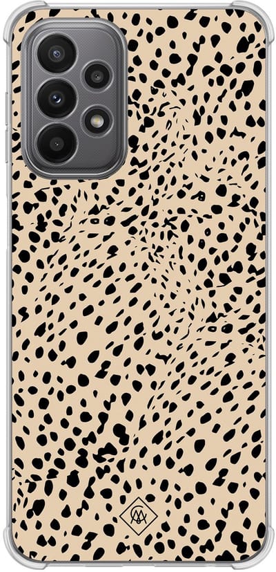 Casimoda® hoesje - Geschikt voor Samsung Galaxy A23 - Stippen bruin abstract - Shockproof case - Extra sterk - Siliconen/TPU - Bruin/beige, Transparant