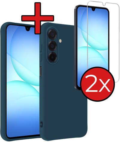 Hoesje - Met 2x Screenprotector - Geschikt voor Samsung Galaxy A17 - Sterk & Shockproof - Telefoon Hoes - Back Cover - Siliconen Case - Telefoonhoes - Donkerblauw