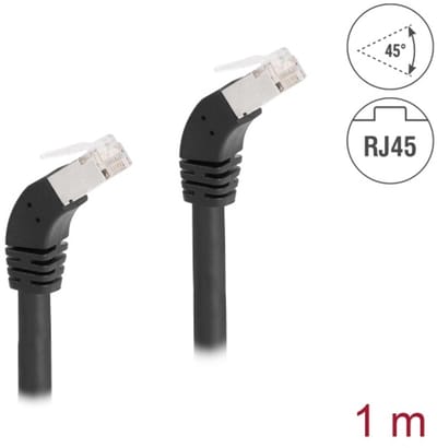 Delock RJ45 Network Cable Cat.6A S/FTP 45° downwards angled 1 m black