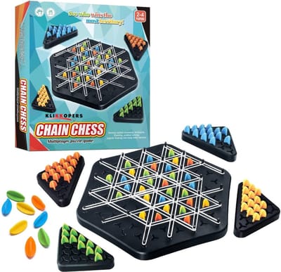 Klikkopers® - Triangle Chain Game - Triangle Chain Schaakspel - Triangle Spel - Elastiek Speelgoed - Educatief Speelgoed - Montessori Speelgoed - Fijne Motoriek - Triangel - Schaakspel Reis - Driehoek Schaakbord Bordspel - Kettingen - Driehoeksspel