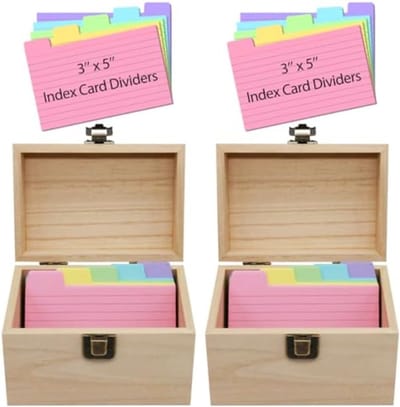 Houten kaartenhouder - Opbergbox recepten - Kaarten organiseren - Inclusief 100 scheidingswanden - 3x5 inch formaat - Natuurlijk hout