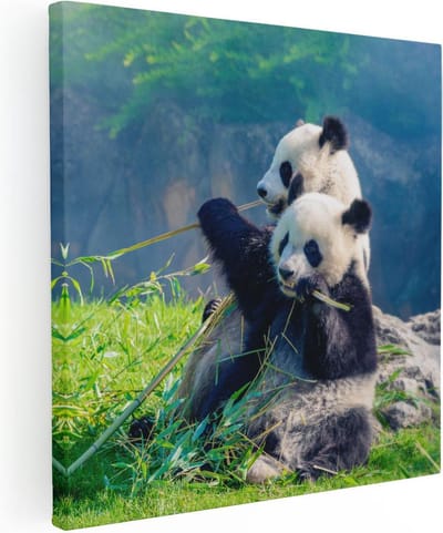 Artaza Canvas Schilderij Panda - 30x30 cm - Klein - Wanddecoratie Bos - Muurdecoratie Dierenschilderij - Kamer Accessoires Jungle