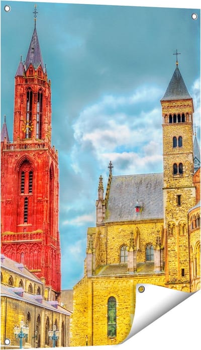 Gards Tuinposter Basiliek van Sint Servaas in Maastricht - 60x90 cm - Tuindoek - Tuindecoratie - Wanddecoratie buiten - Tuinschilderij
