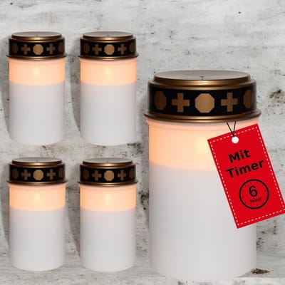 Novaliv graflamp LED zonder batterij en timer 6/18 5 stuks witte langdurige graflampen LED-kaarsen buiten LED-grafkaars zonder batterij begraafplaatskaars gedenkkaars eeuwig licht LED-graflamp