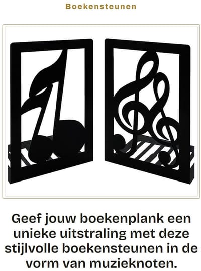 Dailygoods- Boekensteunen Antislip - Metalen Boekensteunen - Muzieknoten Design - Creatieve Boeksteun - Stevig en Stijlvol - Voor Thuis en Kantoor - Boekenstopper