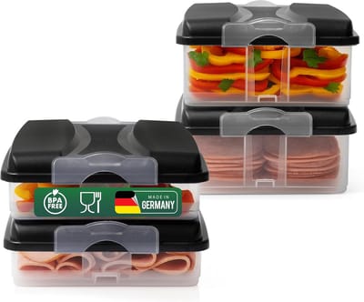 Novaliv voedselcontainers (2x klein + 2x groot + 4x deksels), stapelbaar voor koelkast en vriezer, set opslagcontainers, opbergdoos organizer, voor vleeswaren, worst, kaas, fruit, groenten, maaltijdvoorbereiding