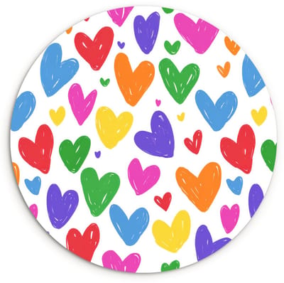 WallCircle® Wandcirkel 120x120 cm - Muurcirkel Hartjes - Patroon - Kleurrijk - Tekening - Muurdecoratie woonkamer - Wanddecoratie slaapkamer - Kamer decoratie accessoires - Ronde schilderijen XXL